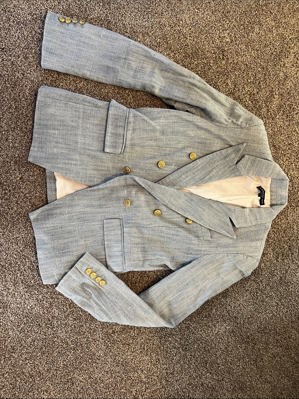 Generation Love Pale Blue Double-Breasted Blazer with Gold Buttons